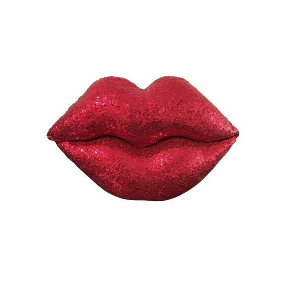 Isaac Mizrahi Sequin Home Decor Pillow Hot Pink Lips Kiss 20” X 14” - Picture 1 of 3